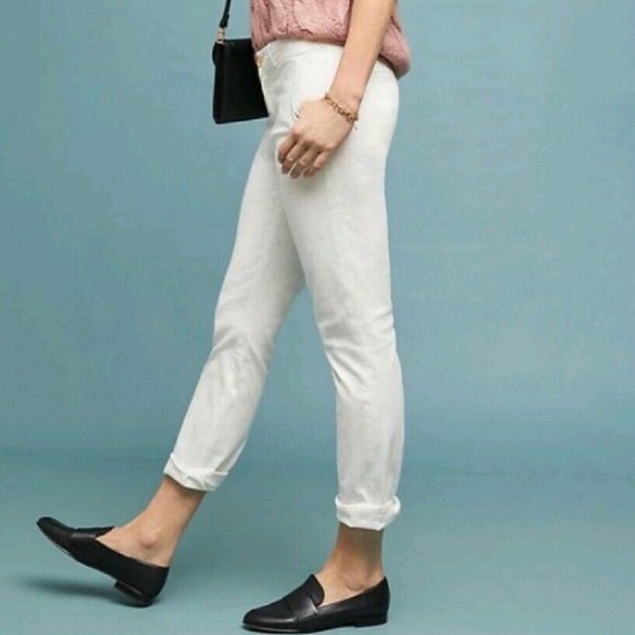 Anthropologie Chino Multi Speckled Raibow Splatter White Rolled up Pants Jeans - Picture 3 of 10